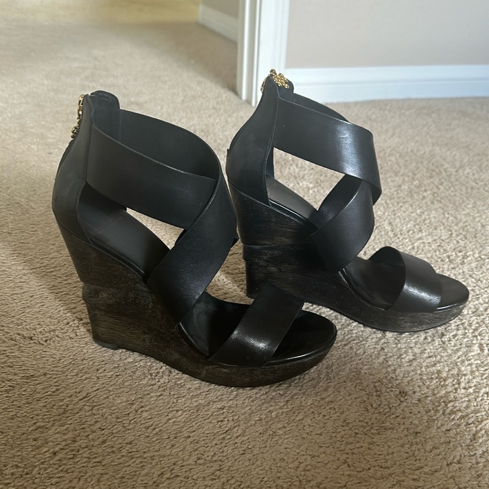 DVF black wedge heels